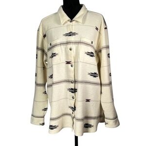 Orvis Off White Fleece Blanket Jacket Aztec Print Gray Striped Western Women XL